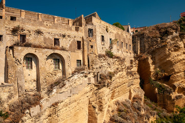 The old abandoned prison in the historic Palazzo d'Avalos on the Terra Murata cliffs, Procida Island, Italy