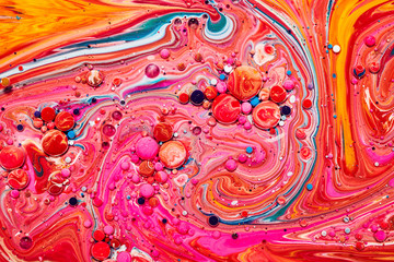Colourful acrylic bubbles.Fluid art marble texture. Backdrop  abstract iridescent paint effect. Liquid acrylic artwork  flows and splashes. Mixed paints for interior poster.