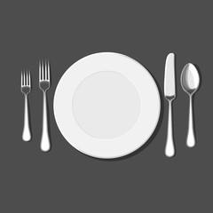 plate and set of Cutlery, top view vector illustration