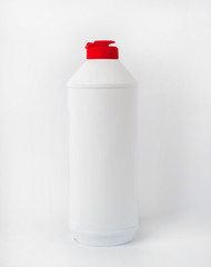 Bottle with detergent and disinfectant on a white background