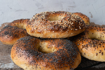 homemade bagel with sesame,poppy and flax