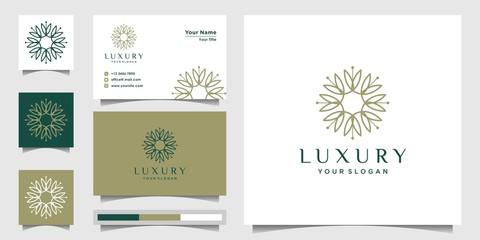 Fototapeta na wymiar Minimalist luxury floral logo with line art concept and nature. Design template, Premium vector.