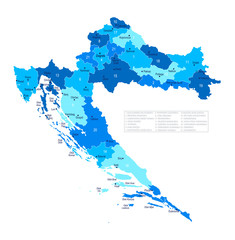 Croatia map. Cities, regions. Vector