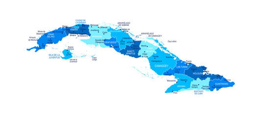 Obraz premium Cuba map. Cities, regions. Vector