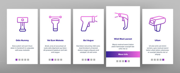 Barcode Scanner Device Onboarding Icons Set Vector. Scanner Electronic Equipment For Scanning And Reading Product Special Bar Code Illustrations