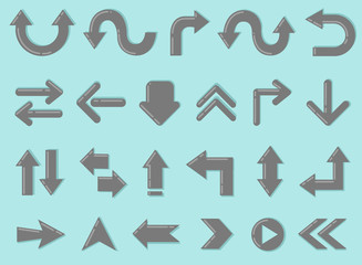 Arrow set, stylish and elegant vector of gray arrows on a blue background.