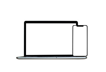 Laptop and a mobile phone mockup in white background