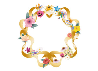 leerer Rahmen aus goldenen Bänder und Blüten