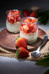 Still life parfait with oats and strawberry