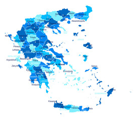 Obraz premium Greece map. Cities, regions. Vector