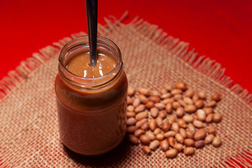 peanut butter in glass jar 