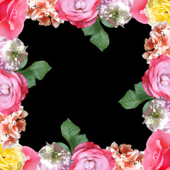 Beautiful floral pattern of roses and pelargoniums. Isolated