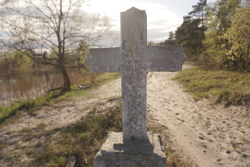 old concrete grave, old tombstone