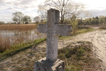 old concrete grave, old tombstone