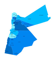 Jordan map. Cities, regions. Vector