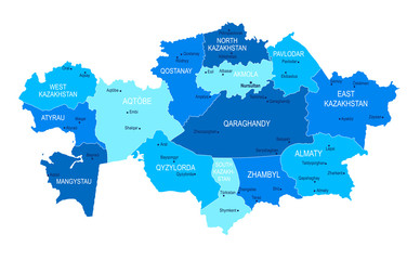 Obraz premium Kazakhstan map. Cities, regions. Vector