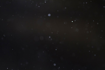 Detail of floating dust particles lit against a black background.