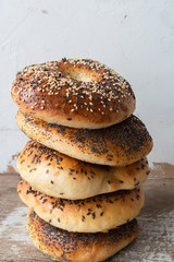 homemade bagel with sesame,poppy and flax