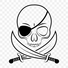 Cutout illustration of a pirate, skeleton pirate sign. Angry pirate on a transparent background for printing on fabric, plotter, laser cutting or for paper cutting.