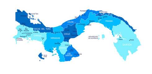 Panama map. Cities, regions. Vector