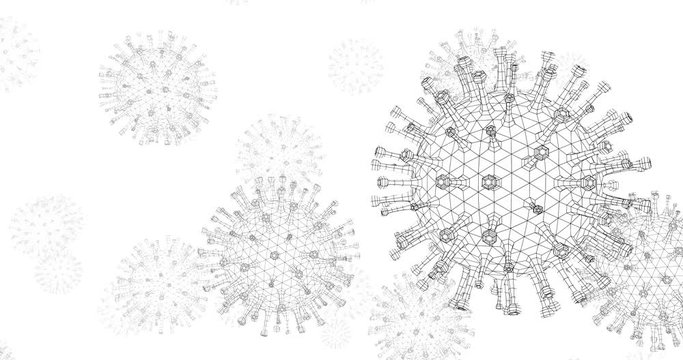 Coronavirus Covid-19 Digital Model Line Polygone. 3d Animation of 2019-ncov Chinese Corona Virus White Background. Medical Concept. 4k Ultra HD 4096x2160