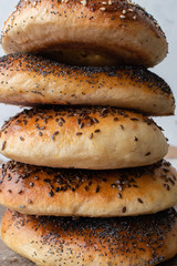 homemade bagel with sesame,poppy and flax