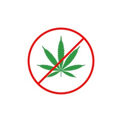 Warning banner no hemp cannabis. Not allowed marijuana symbol isolated on white background