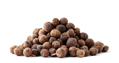 A pile of dried allspice on a white background. Isolated - obrazy, fototapety, plakaty