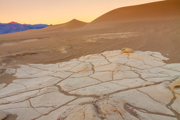 Cracked Clay Formed at The Bottom of a Dry Lake Bed, The Mesquite Flat Sand, Death Valley National...
