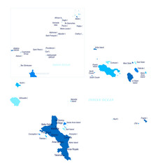 Seychelles map. Cities, regions. Vector