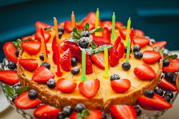 fruit cake with candles