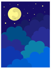 Bright luminous moon. Against the background of the night starry sky.