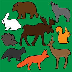 set of images of forest wild animals