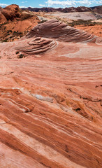 The Striated Sandstone Slickrock of Fire Wave in Fire Valley, Valley of Fire State Park, Nevada, USA