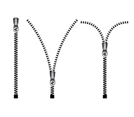 Open zipper teeth metal fastener isolated illustration. Unzip sewing black lock plastic zip buckle © kolonko