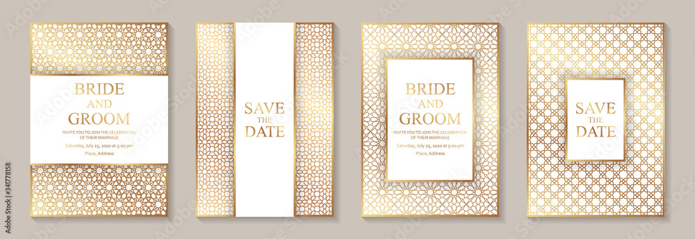 Wall mural set of modern geometric luxury wedding invitation design or card templates for business or presentat