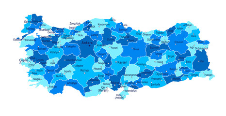 Turkey map. Cities, regions. Vector