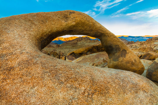 The Crest of the Sierra Nevada Mountains Framed In Mobius Arch, Alabama Hills National Recreation Area, California, USA