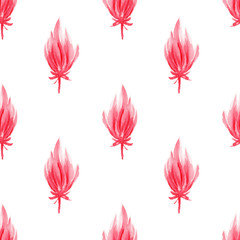 Red watercolor blooming flower bud seamless pattern isolated on white. Raster flower blooming hand-drawn watercolor paint. Square seamless print flower