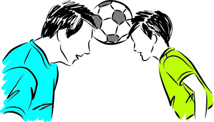 father with son with soccer ball in head vector illustration
