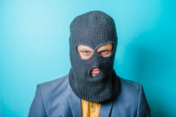 aggressive man in the mask