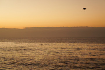 Drone flying at sunrise in Costa Azul, Rio das Ostras, Rio de Janeiro, Brazil