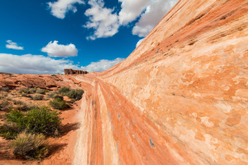 The Rock of Gibralter With The Striated Sandstone Slickrock of Kaolin Wash, Valley of Fire State Park, Nevada, USA