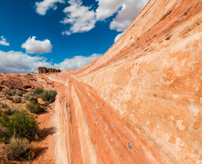 The Rock of Gibralter With The Striated Sandstone Slickrock of Kaolin Wash, Valley of Fire State...