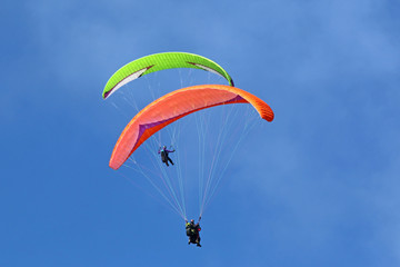 Paragliders flying wing in a blue sky	