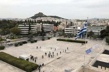 Athens, Greece - March 17, 2018: Iconic Lycabettus hill and cityscape of Athens