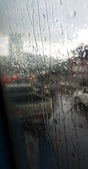 rain on bus window