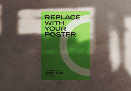 Glued Poster Mockup on Concrete Wall with Shadow