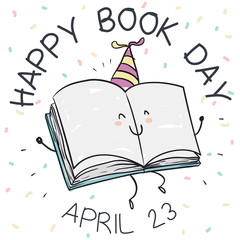Happy Book Celebrating its Day with a Party in April, Vector Illustration