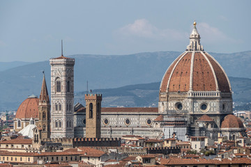 Fototapeta na wymiar Florence: Brunelleschi's dome and Giotto's bell tower seen from above